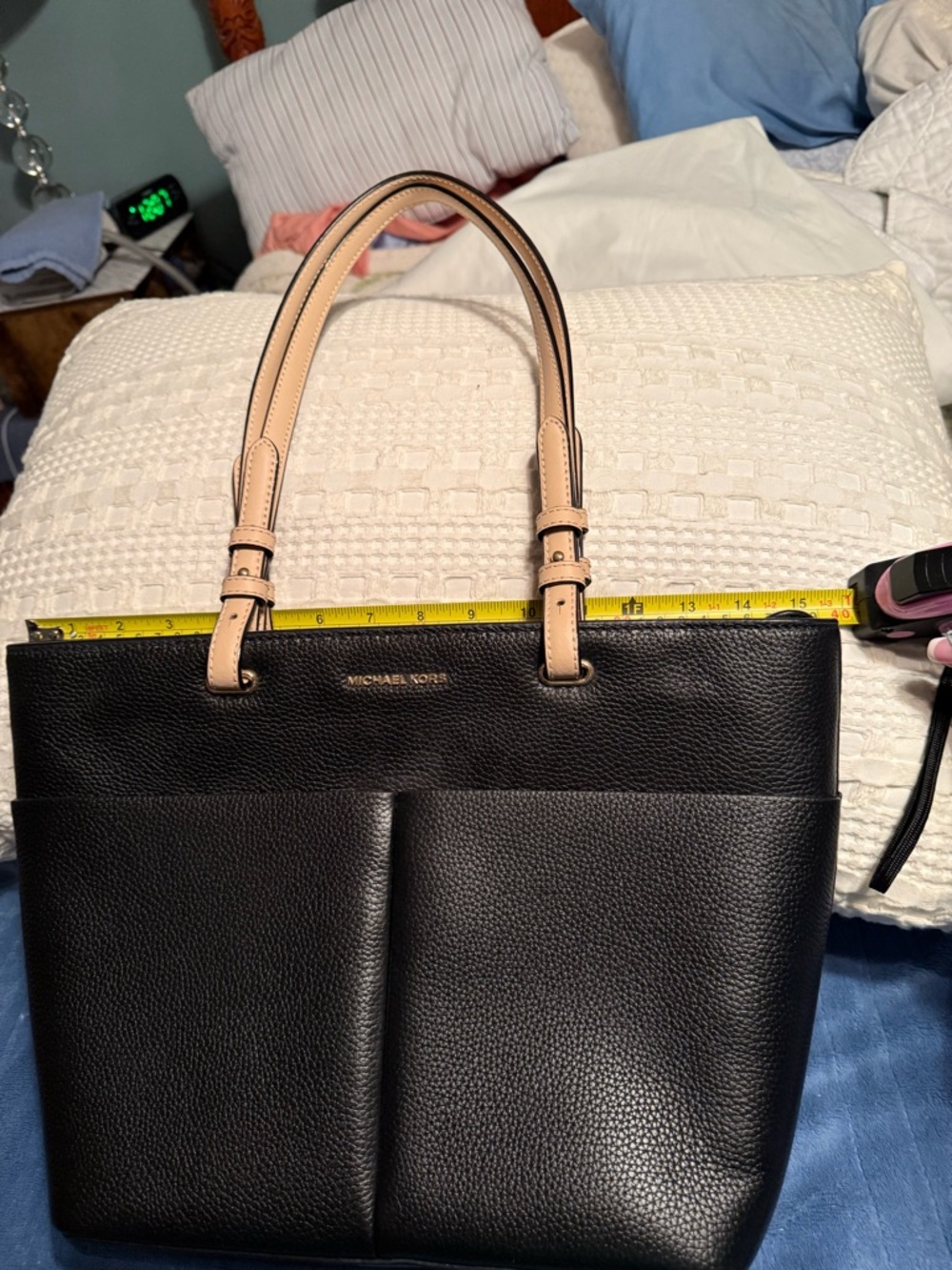 Michael Kors Black Leather Tote with Beige Handles - Picture 6 of 8
